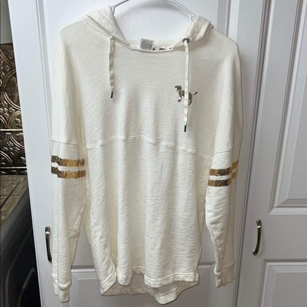 VS PINK Cream Pullover with Gold Accents, Medium